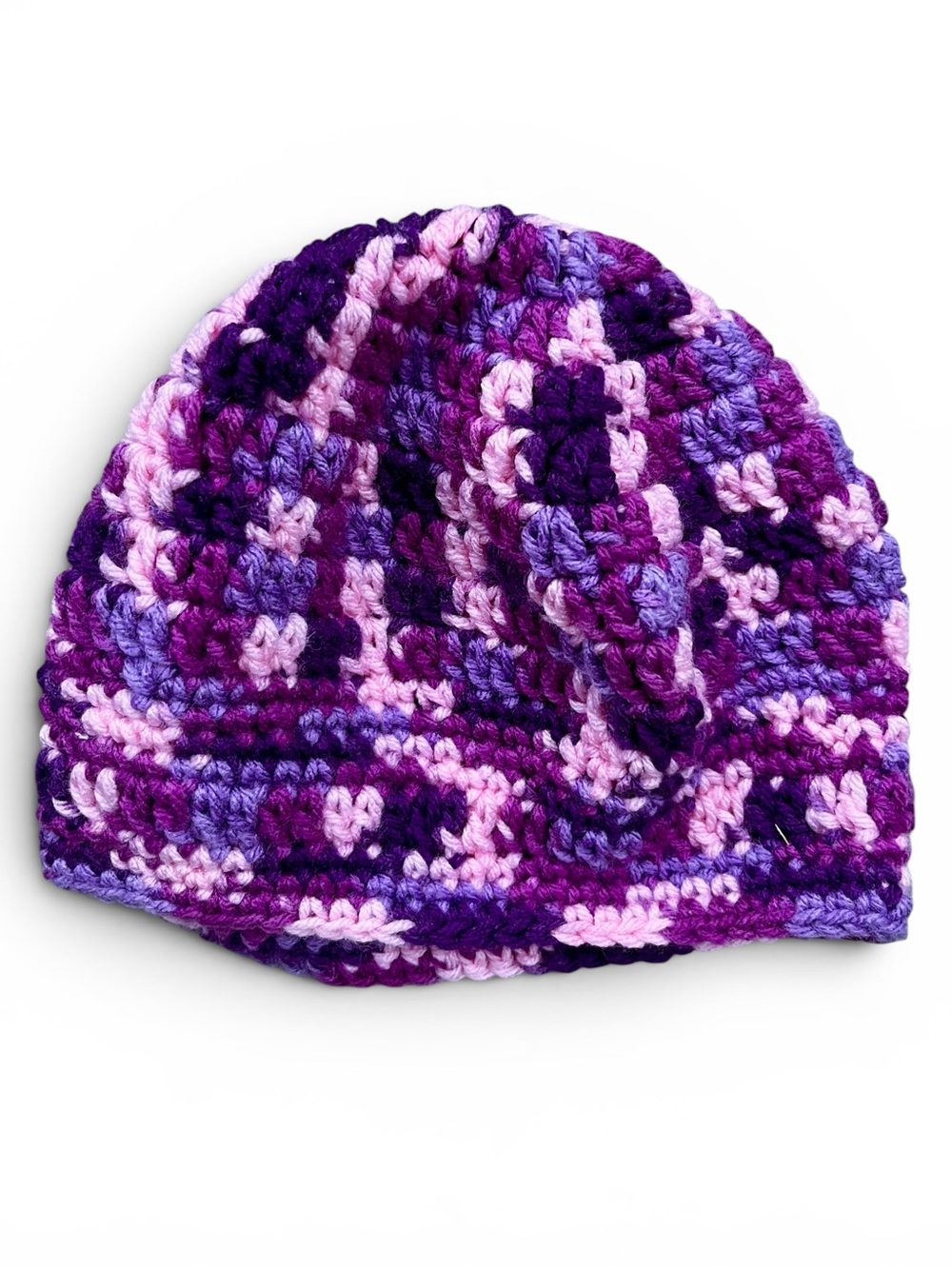 Handmade Chunky Crochet Pink & Purple Knit Beanie Ganni Style Scandi Cool Girl